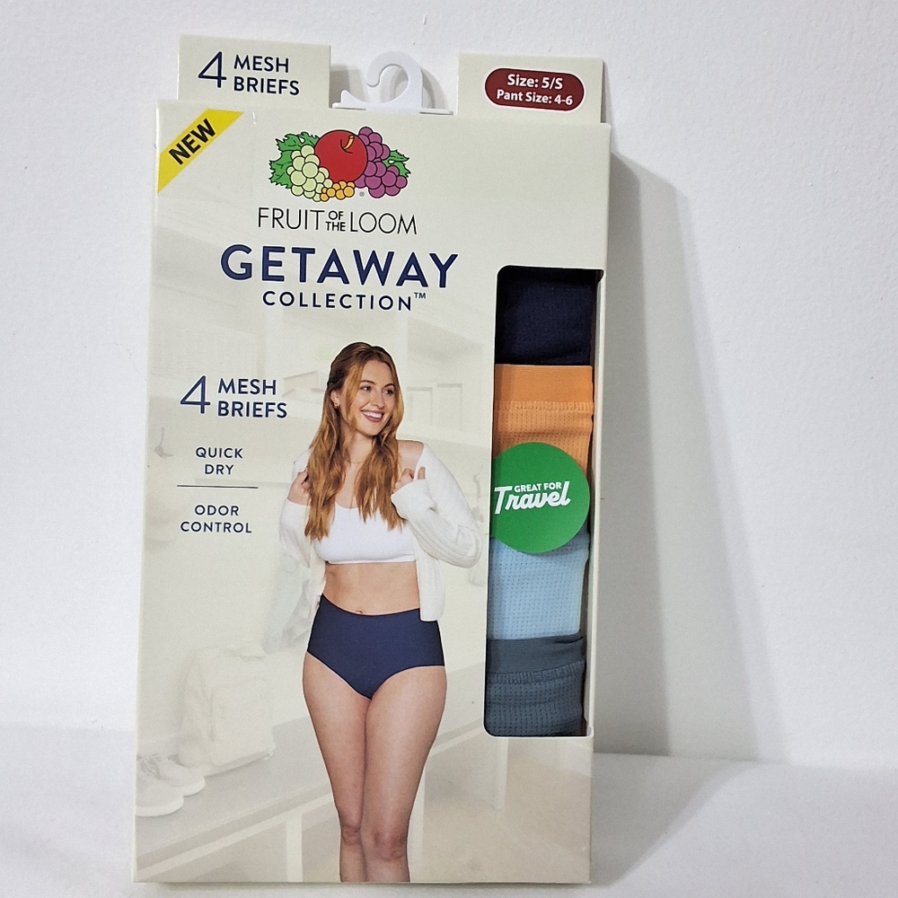 Fruit of the Loom Women's Getaway Collection Mesh Briefs, 4 Pairs, Size:5/Small